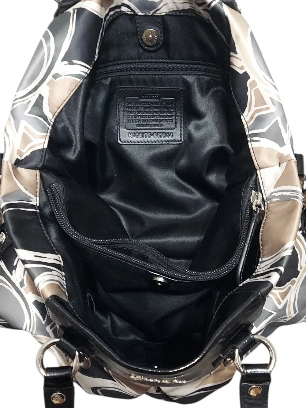 Coach Ashley Scarf Print Signature Sateen & Black  Leather Satchel No. F17644